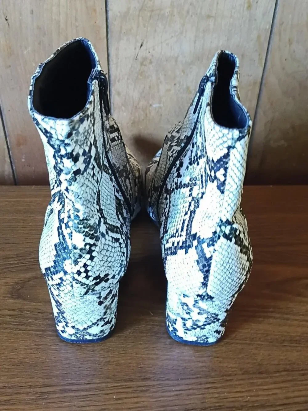 Cupid Snake Print Ankle Boots Women's Size 8 Pointed Toe Block Heel Booties